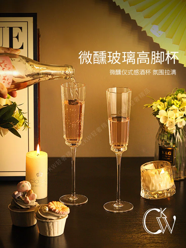 Ly rượu sâm banh CKW, một cặp ly thanh lịch dùng trong gia đình, thích hợp cho rượu nhẹ, rượu có ga, có sọc dọc, ly rượu.