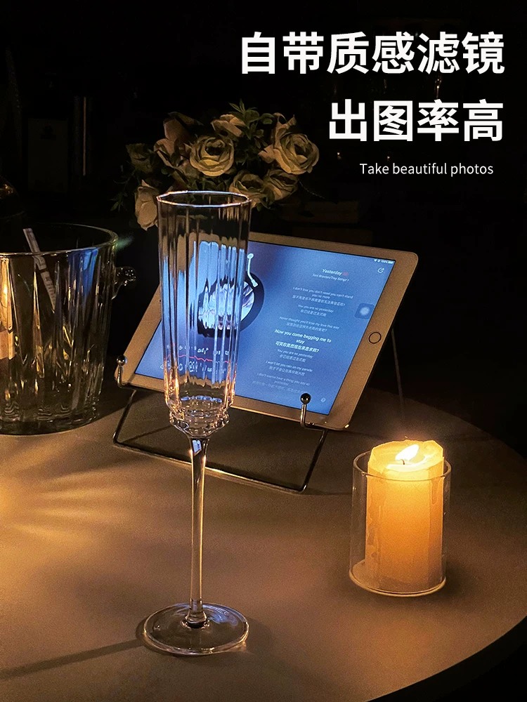 Ly rượu sâm banh CKW, một cặp ly thanh lịch dùng trong gia đình, thích hợp cho rượu nhẹ, rượu có ga, có sọc dọc, ly rượu.