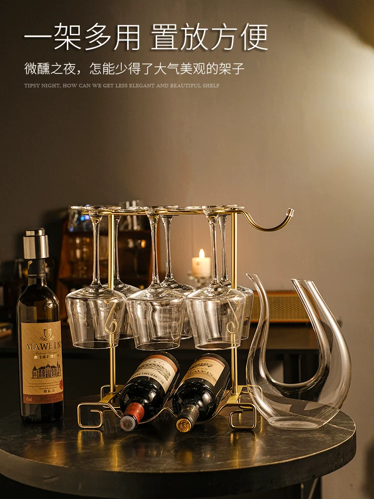Giá để ly rượu nhẹ nhàng sang trọng, giá tích hợp ly và bình rượu, giá treo ly rượu sâm banh gia dụng, giá để ly rượu treo ngược