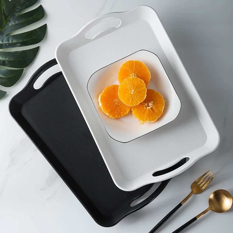 Khay nhựa hình chữ nhật dùng cho thương mại và gia đình, thích hợp để đựng tách trà, cốc nước, bánh ngọt kiểu Bắc Âu và khay đựng bánh bao.