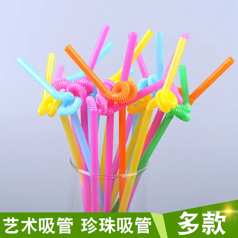 Ống hút nghệ thuật nhiều màu sắc dùng một lần, thích hợp cho nước ép, đồ uống, trà sữa, với nhiều kích cỡ và độ dày khác nhau, ống hút sáng tạo.