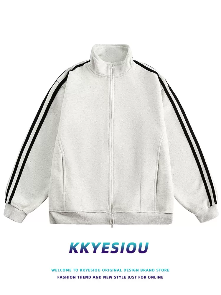Áo khoác cardigan ba sọc thể thao phong cách retro Mỹ của KKyesiou, kiểu dáng unisex, size lớn, dành cho cặp đôi
