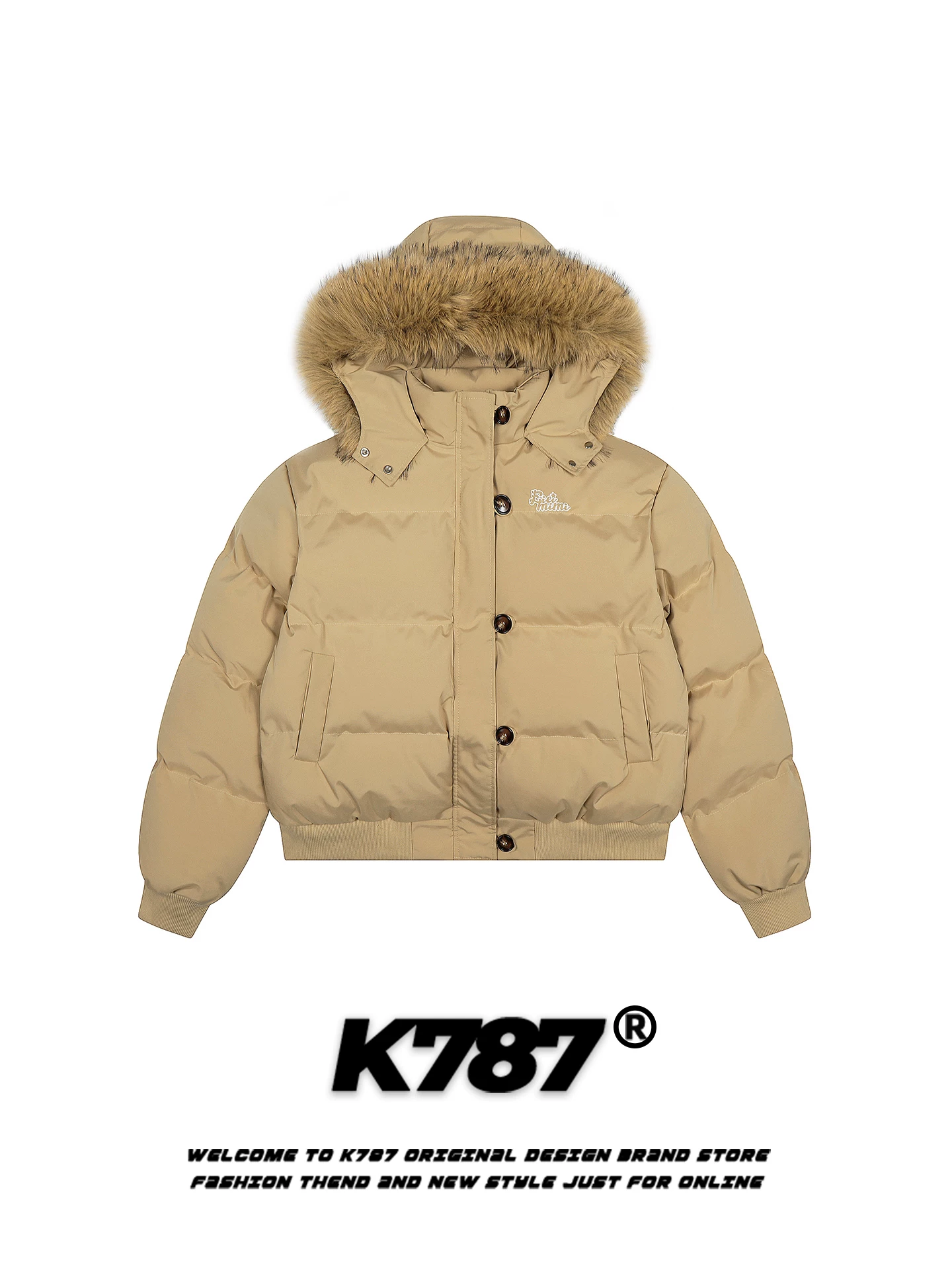 Áo khoác cotton có mũ trùm đầu cổ lông lớn phong cách retro Mỹ K787 dành cho nữ, dày dặn, ấm áp, rộng rãi, phong cách thoải mái, áo khoác cotton cặp đôi cho mùa đông.
