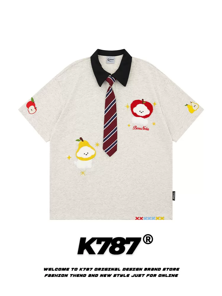 K787 Áo sơ mi ngắn tay phong cách đại học Mỹ theo chủ đề đường phố Apple vui nhộn dành cho chó unisex áo cardigan cổ điển nửa tay mùa hè