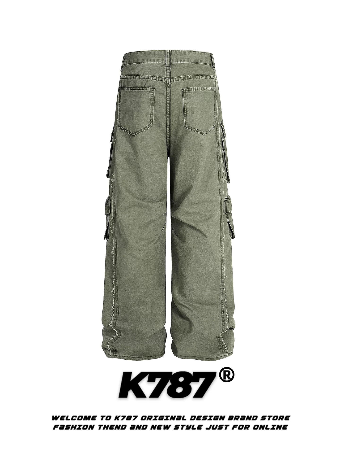 Quần cargo unisex K787 kiểu Mỹ cổ điển, chất liệu washed vintage, nhiều túi, cạp cao, dáng rộng, đa năng, ống thẳng, phong cách thường ngày
