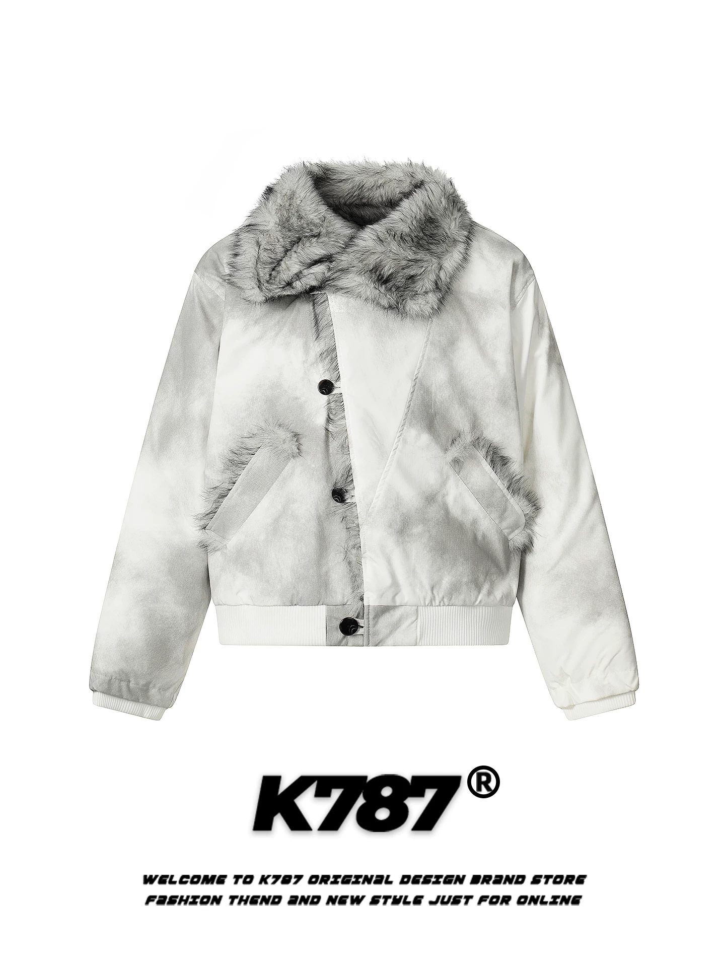 Áo khoác cotton cổ lông phối màu phong cách retro Mỹ K787 dành cho nam và nữ, phong cách lười biếng mùa thu đông, áo khoác cotton cặp đôi hợp thời trang