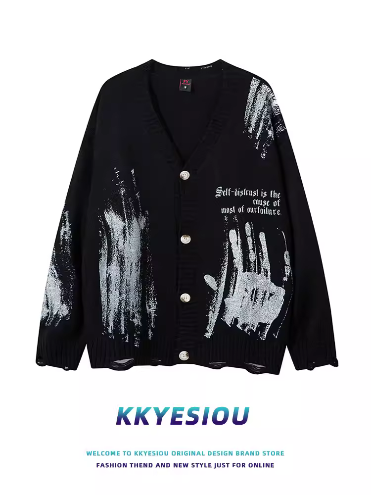 Áo khoác len dệt kim họa tiết graffiti phong cách retro Mỹ, unisex, vintage, cặp đôi, kiểu dáng thời thượng.