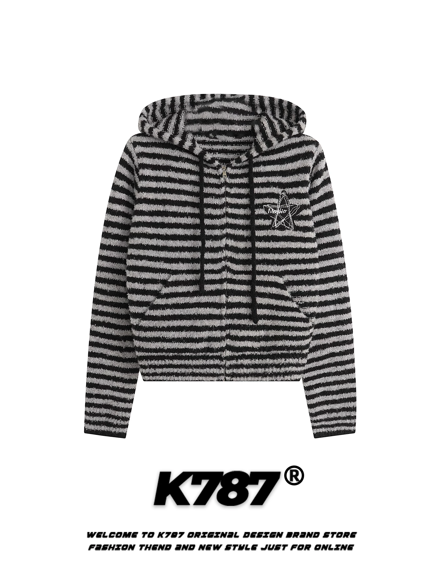Áo len cardigan có mũ trùm đầu kiểu Mỹ cổ điển K787 dành cho nữ, kiểu dáng ôm sát, phong cách thoải mái, áo khoác ngắn dệt kim đi làm