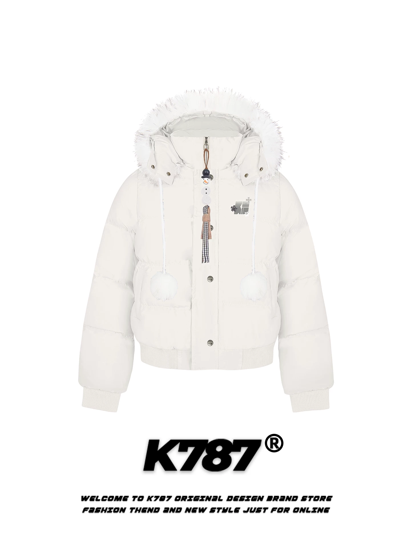Áo khoác cotton có mũ trùm đầu cổ lông lớn kiểu retro Mỹ K787 dành cho nữ, có dây thắt eo, giảm tuổi tác, ấm áp, áo khoác cotton ngắn màu hồng.