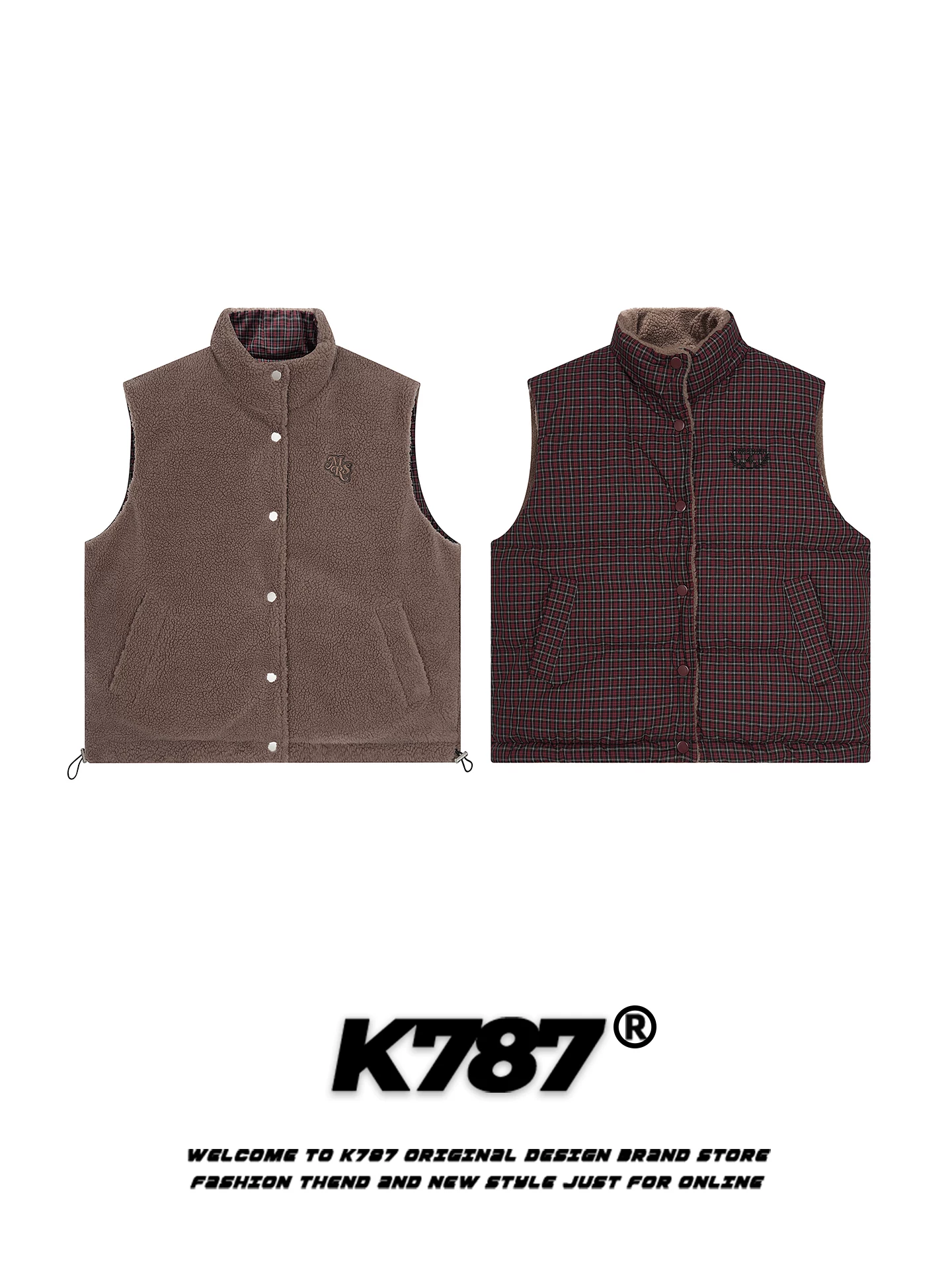 Áo gile len cừu nhiều lớp kiểu Mỹ cổ điển K787 dành cho nữ, áo gile cotton không tay kẻ caro ấm áp cho mùa đông.