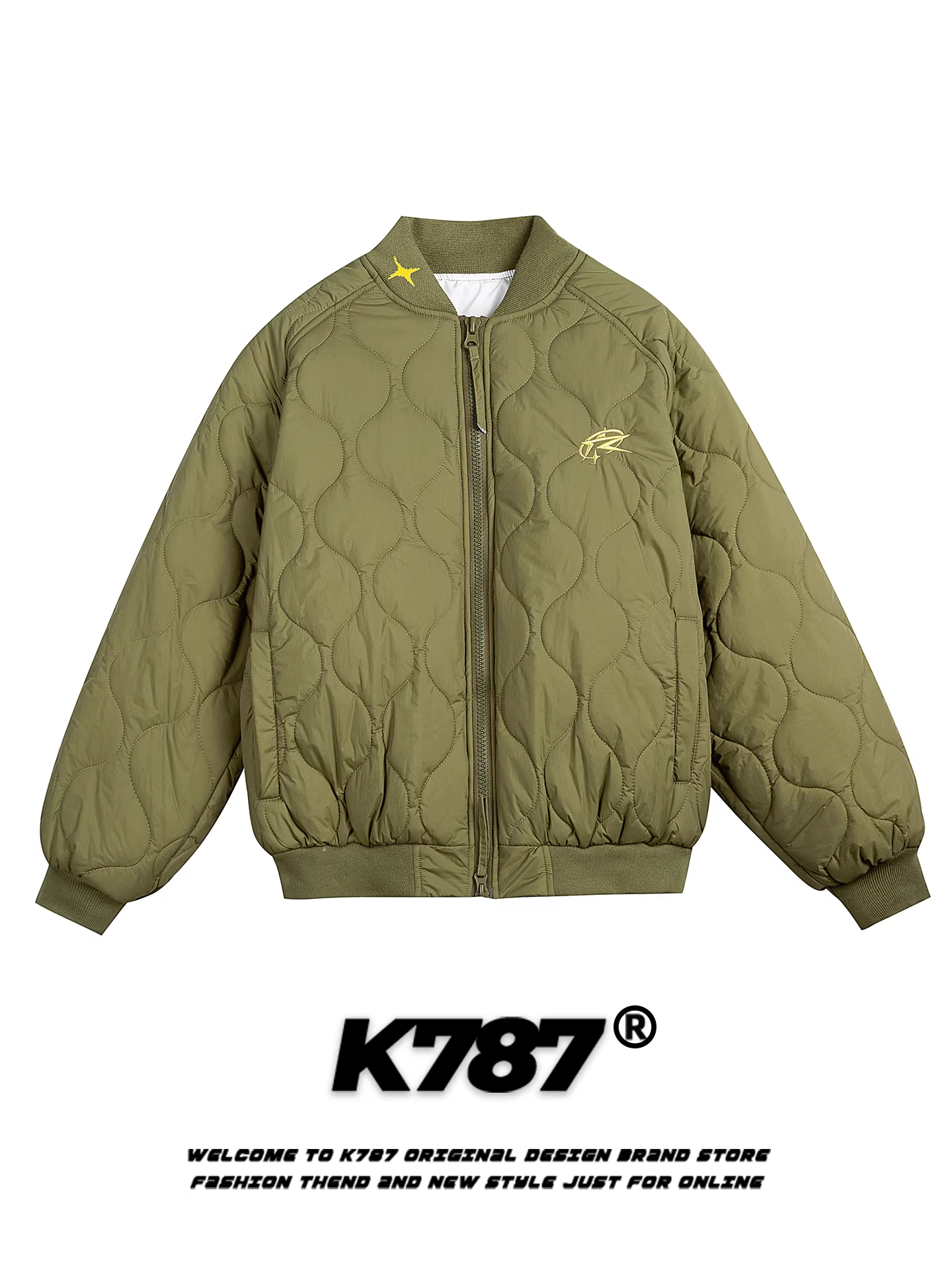 Áo khoác cotton cổ đứng họa tiết bầu kiểu Mỹ cổ điển K787 dành cho nam và nữ, rộng rãi và ấm áp, áo khoác cotton mùa đông 2025 dành cho cặp đôi.