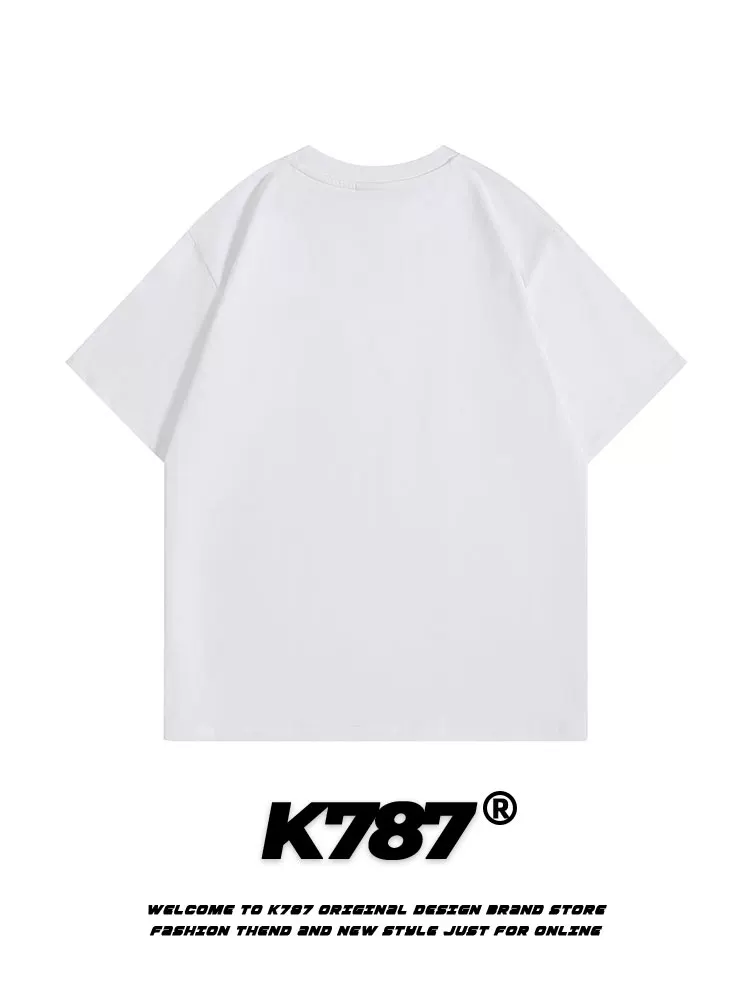 K787 Fun Dog Flocking Áo thun thêu tay ngắn Unisex American Retro College Style 2025 Mùa hè cặp đôi hàng đầu