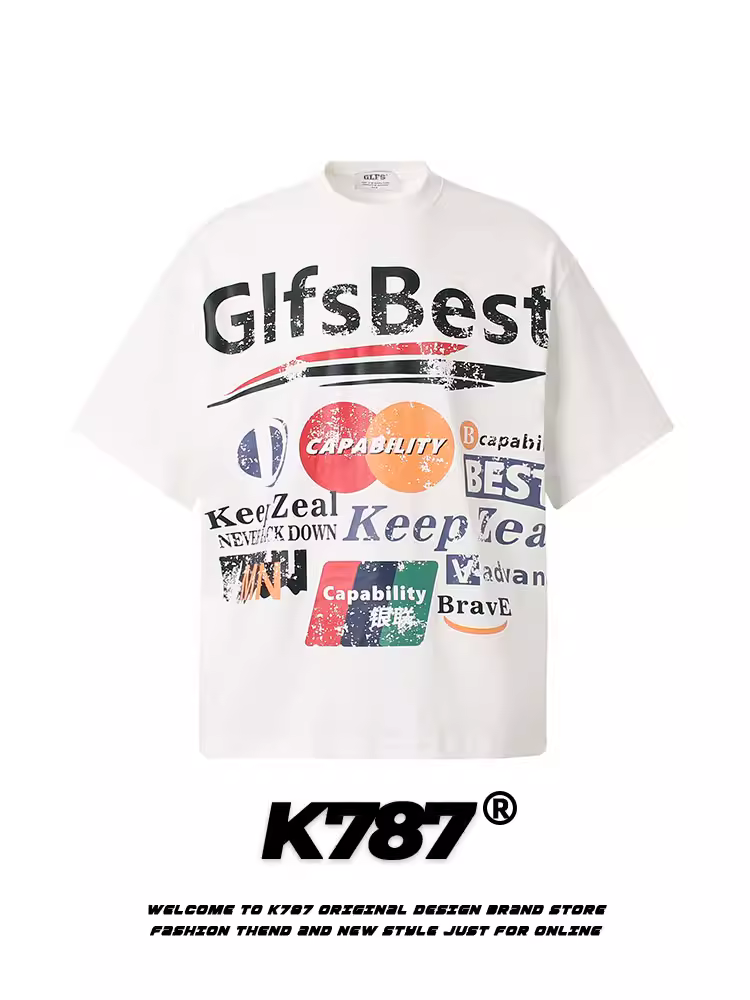 K787 Áo thun ngắn tay in chữ theo xu hướng quốc gia cổ điển của Mỹ unisex áo thun oversized đa năng áo đôi đa năng