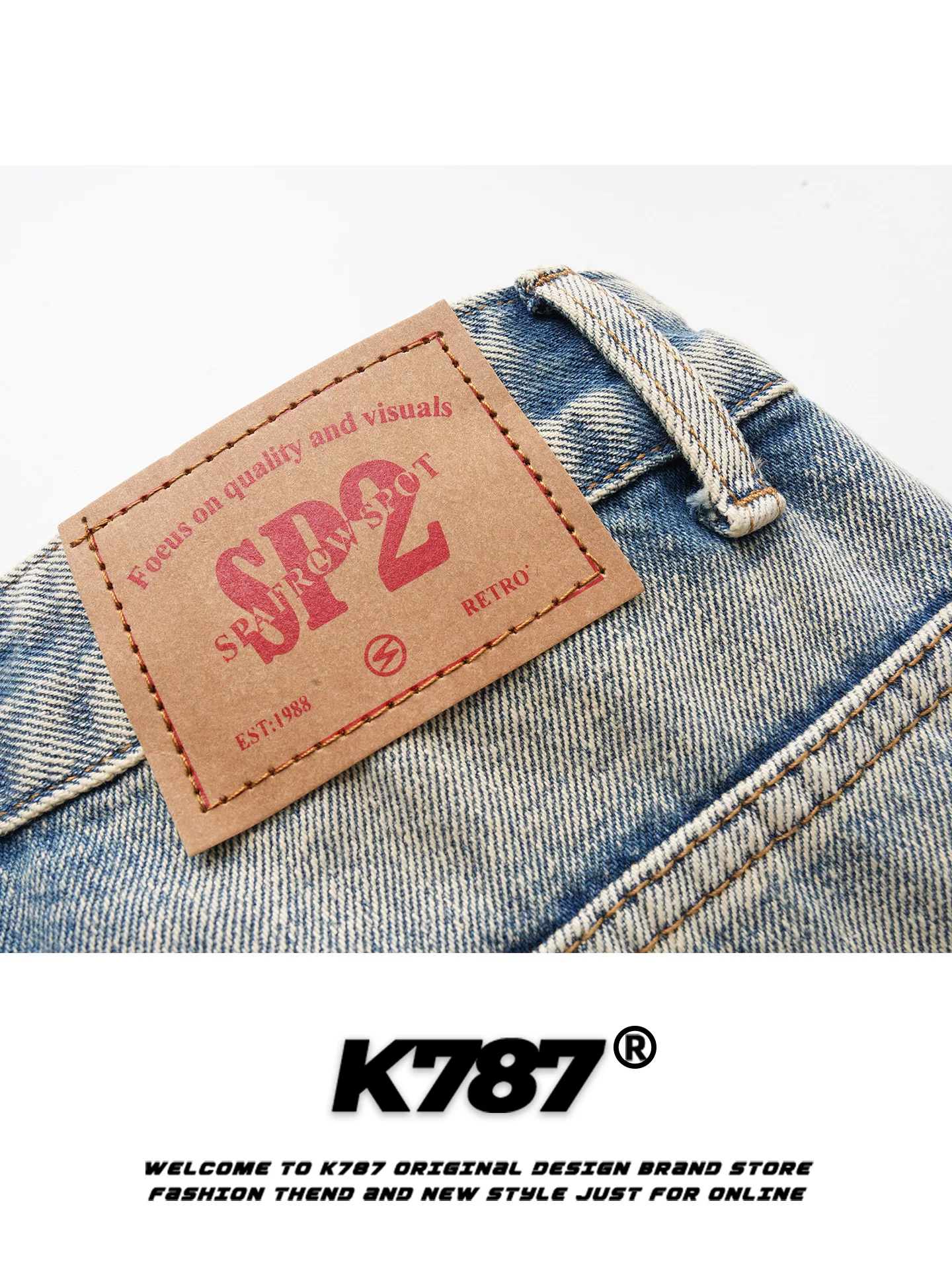 Quần jeans K787 kiểu Mỹ cổ điển, phai màu, dành cho nam và nữ, dáng rộng, tôn dáng, cạp cao, quần ống rộng kiểu scimitar, phong cách thường ngày