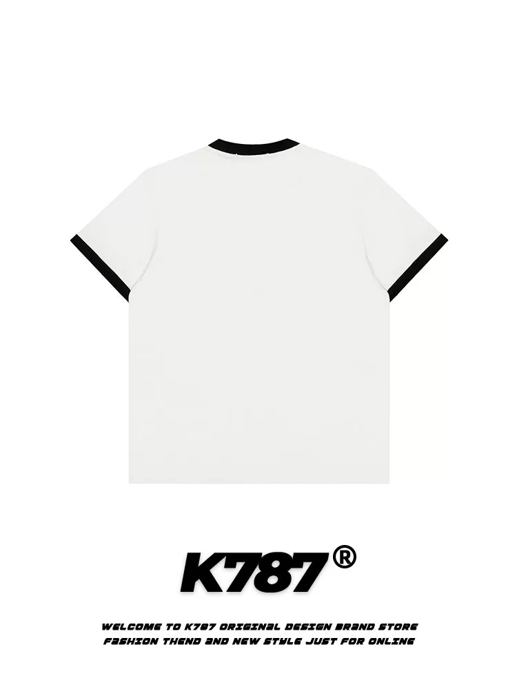 K787 Áo thun ngắn tay in hình chó phong cách retro kiểu Mỹ, phối màu, kiểu dáng thường ngày dành cho nữ, phong cách lười biếng, áo ngắn rộng rãi và đa năng.