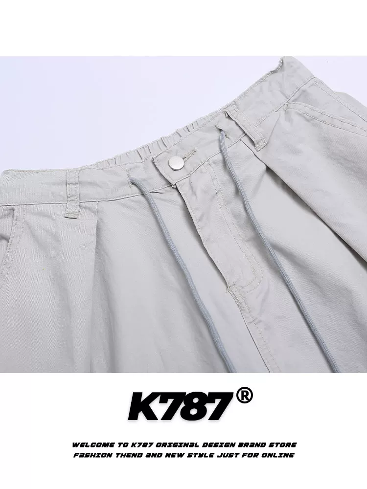 Quần âu nam nữ K787 kiểu Mỹ cổ điển, nhiều túi, màu trơn, đa năng, thiết kế rộng rãi, cạp cao, dáng thẳng