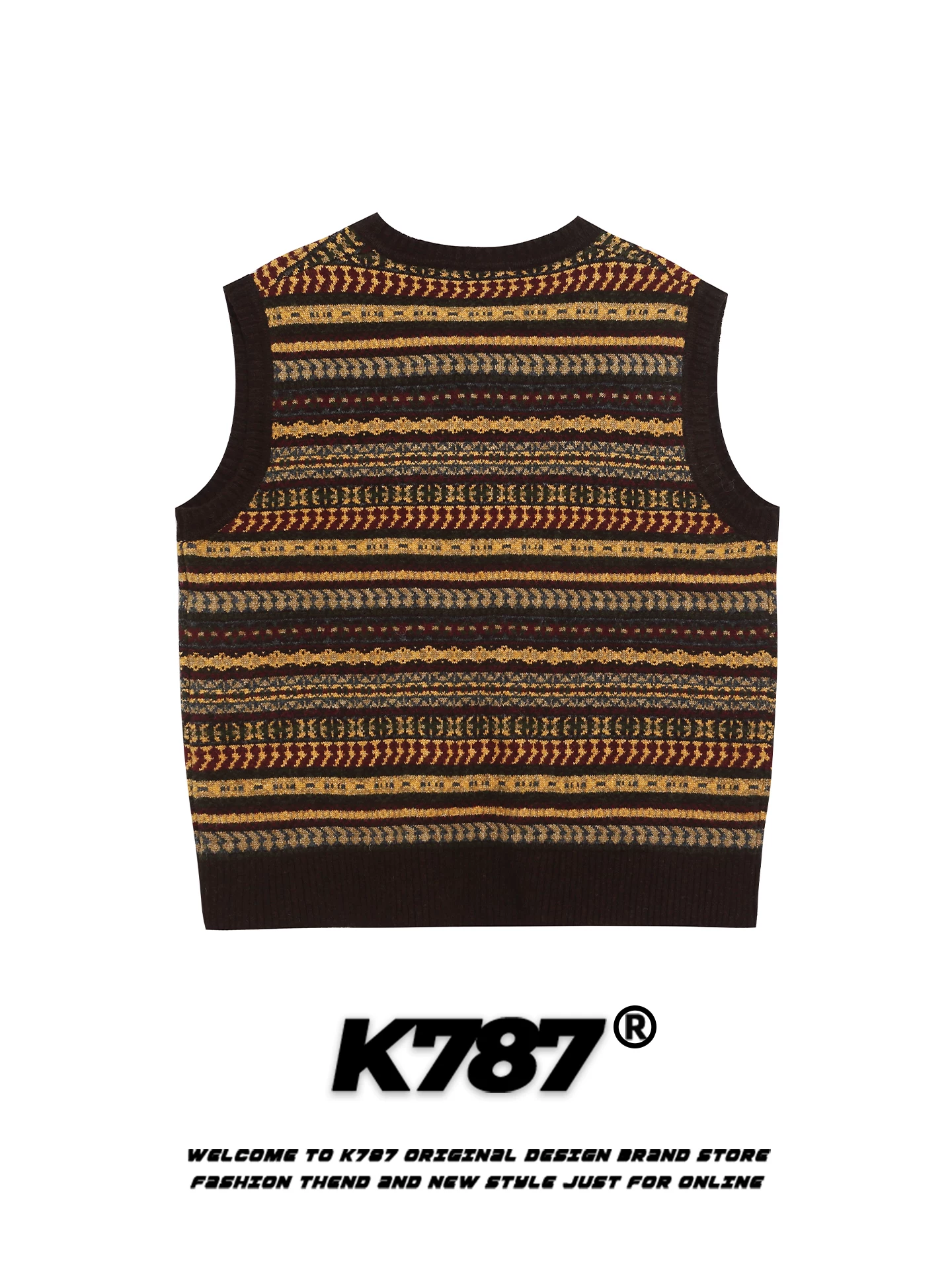 Áo vest cổ chữ V kiểu Mỹ cổ điển K787 dành cho nam và nữ, áo dệt kim không tay cổ điển dáng rộng giản dị dành cho các cặp đôi, mùa thu