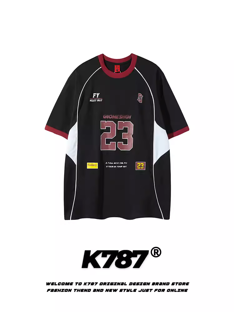 K787 Áo thun thể thao cổ điển kiểu Mỹ đa năng phối màu ngắn tay unisex blokecore áo thun cặp đôi jersey tee