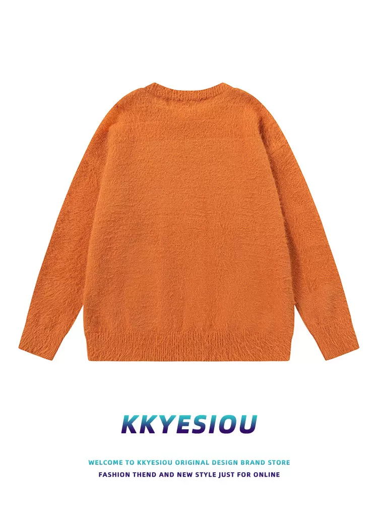 Áo len KKyesiou Halloween vui nhộn hình bí ngô ma quái dành cho nam và nữ, áo len đôi thiết kế màu cam đậm tạo không khí