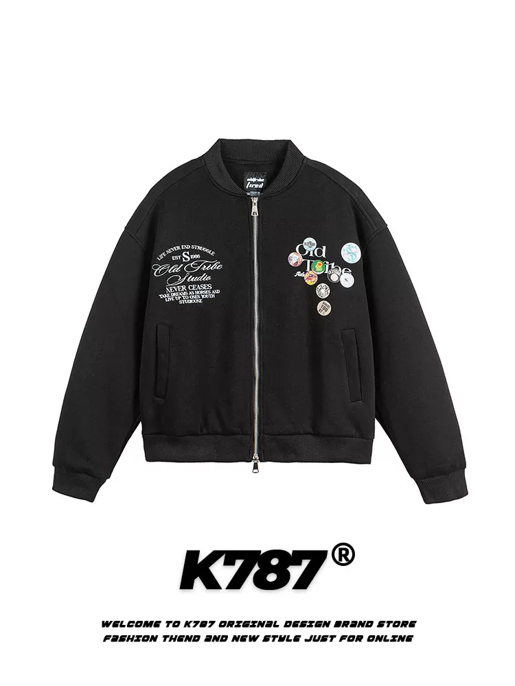 K787 Áo khoác bóng chày in hình phong cách đại học cổ điển của Mỹ unisex hợp thời trang thương hiệu áo khoác ngắn thông thường dành cho cặp đôi