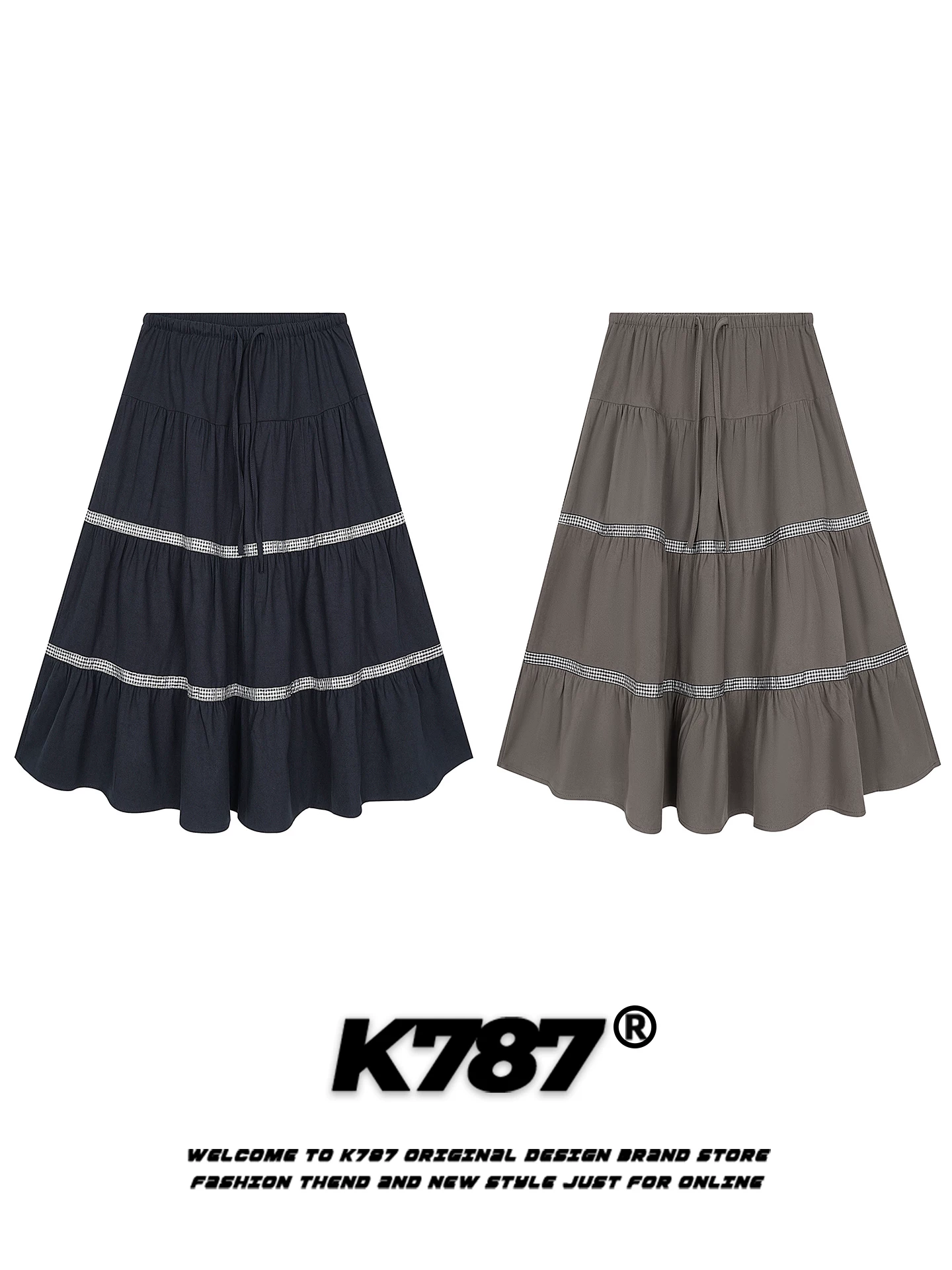 Váy xếp ly kiểu Mỹ đơn giản, chất liệu vải dù kẻ caro, phối nhiều mảnh, cạp cao, dáng rộng, tôn dáng, phong cách dễ thương, kiểu dáng bánh bèo, dáng chữ A.