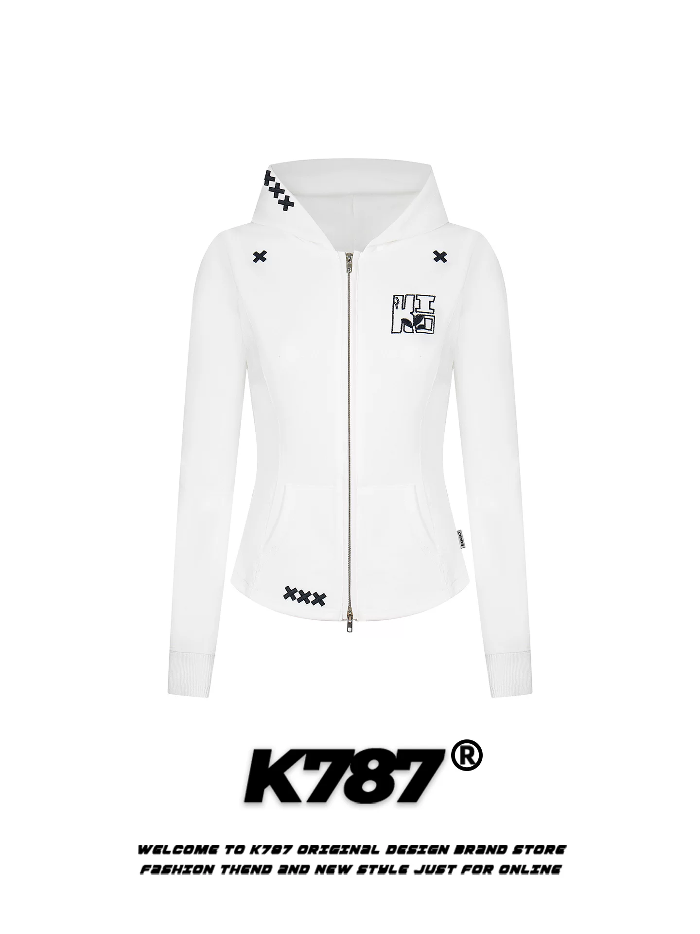 Áo khoác hoodie nữ kiểu dáng thể thao ôm eo, thêu chữ phong cách đường phố Mỹ K787