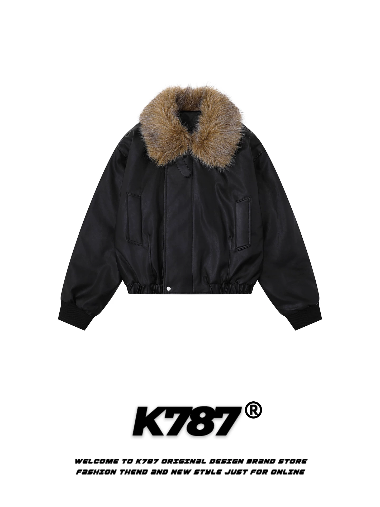 Áo khoác cotton kiểu Mỹ cổ điển K787, cổ lông lớn, kiểu dáng nhà kho, dành cho nam và nữ, xu hướng quốc dân, chất liệu da PU rộng rãi, ấm áp, dày dặn.