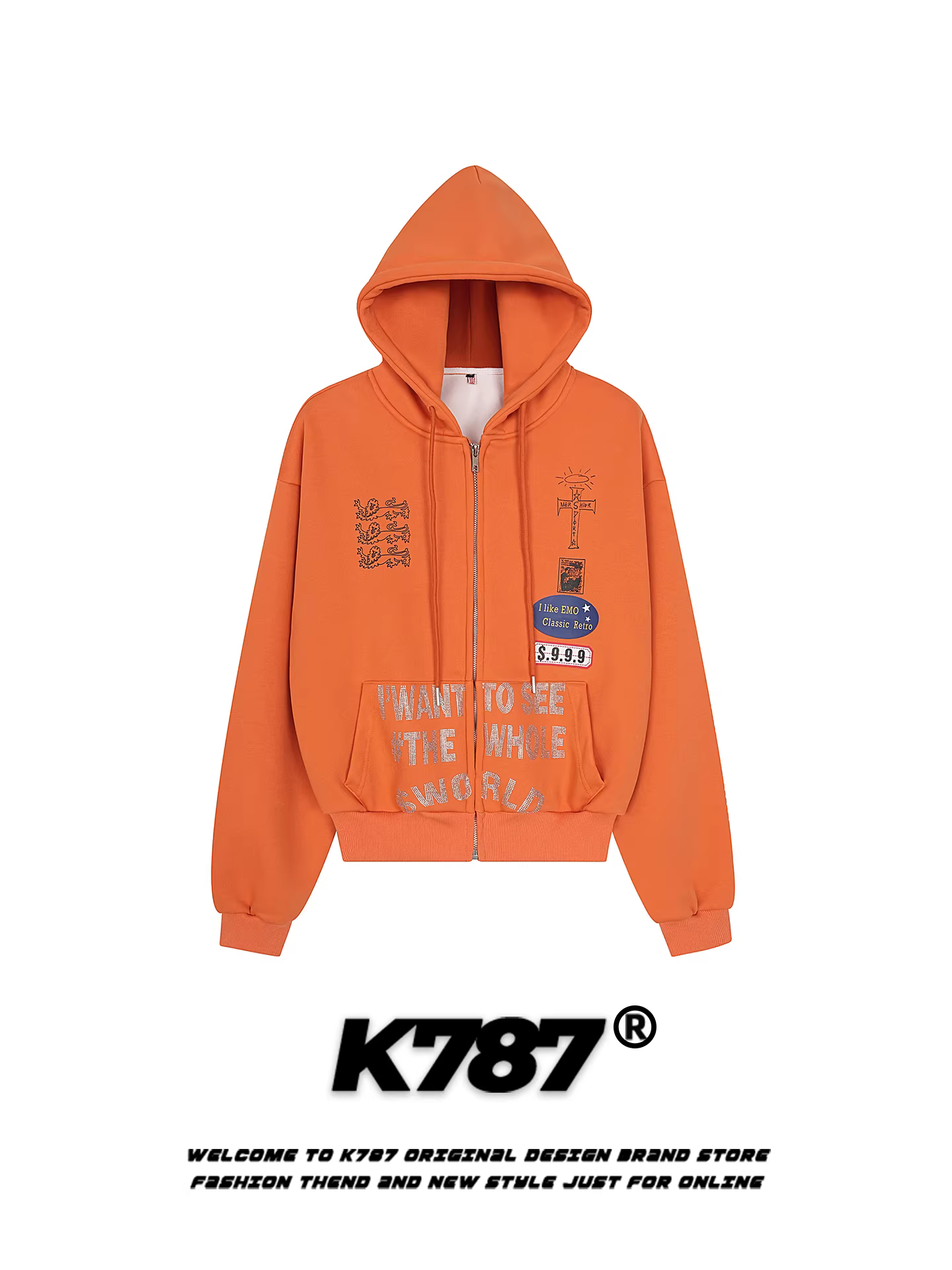 K787 Áo len có mũ trùm đầu kiểu chữ đính đá phong cách giản dị của Mỹ dành cho nam và nữ, lót lông cừu, ấm áp, thương hiệu hợp thời trang, áo khoác khí chất cho mùa đông.