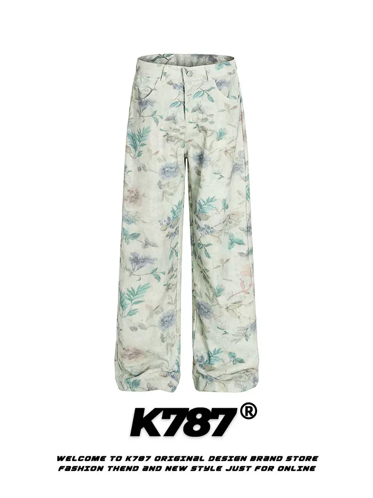 K787 Quần kiểu Mỹ cổ điển theo xu hướng quốc gia quần âu nghệ thuật unisex đa năng phong cách đường phố lười biếng hip-hop quần ống rộng thẳng