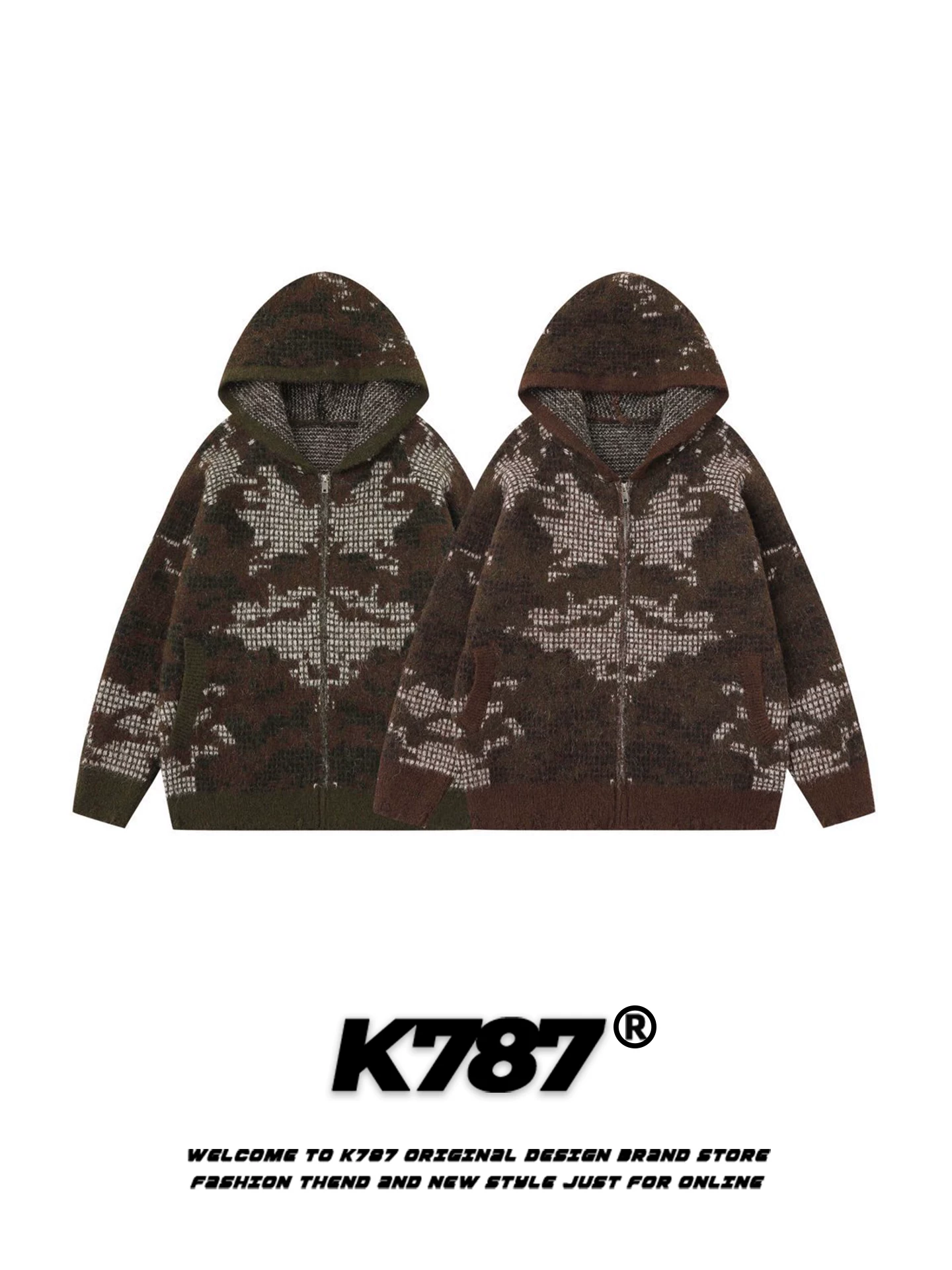 K787 Áo len có mũ trùm đầu cổ điển kiểu Mỹ dành cho nam và nữ, áo khoác hoodie dáng rộng thời trang đường phố thương hiệu giản dị dành cho cặp đôi