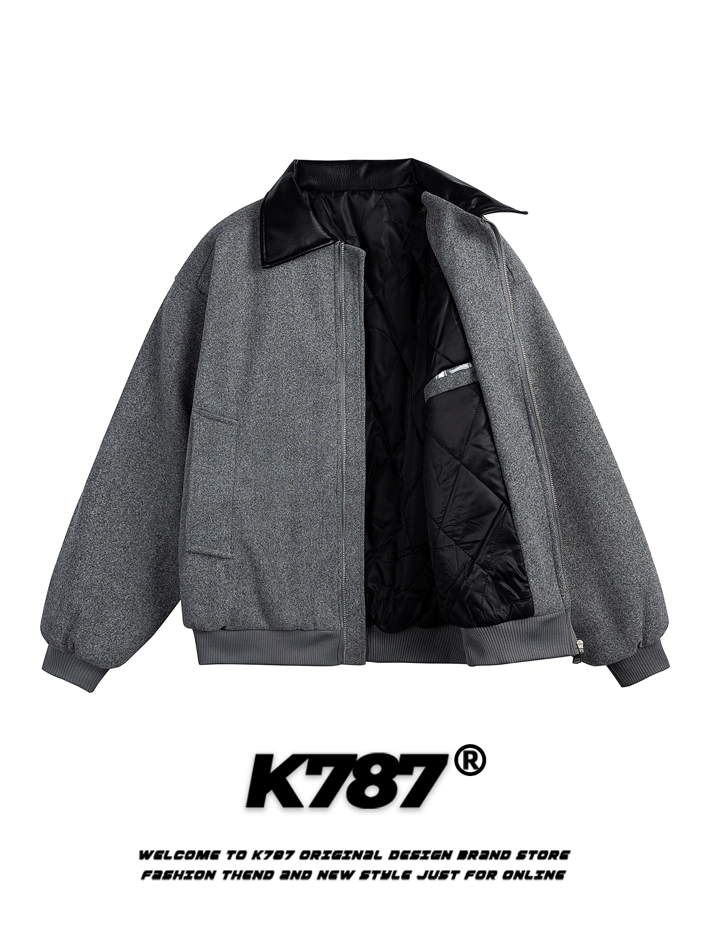 Áo khoác cotton thêu chữ cổ điển kiểu Mỹ K787 dành cho nam và nữ, thương hiệu thời thượng, dáng rộng, phối màu, áo khoác cotton mùa đông ấm áp và dày dặn.