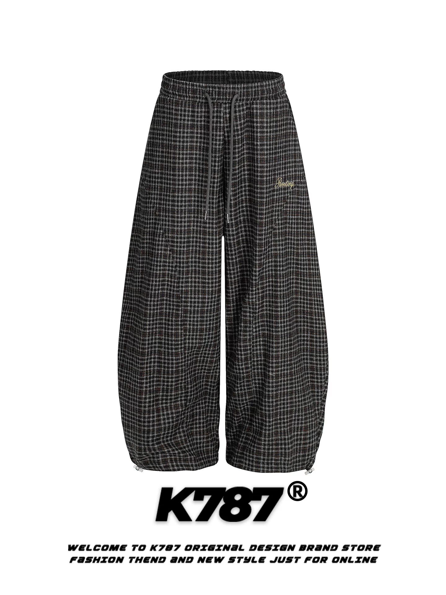 Quần ống rộng thêu chữ kiểu Mỹ cổ điển K787, unisex, phong cách đường phố, cạp cao, rộng rãi, đa năng, quần thường ngày