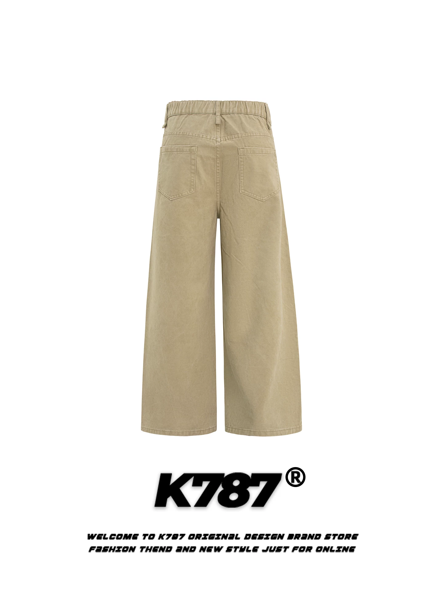 K787 Quần âu màu trơn phong cách retro Mỹ dành cho nam và nữ, dáng rộng, tôn dáng, thương hiệu thời thượng, lưng cao, quần dài ống rộng ống thẳng