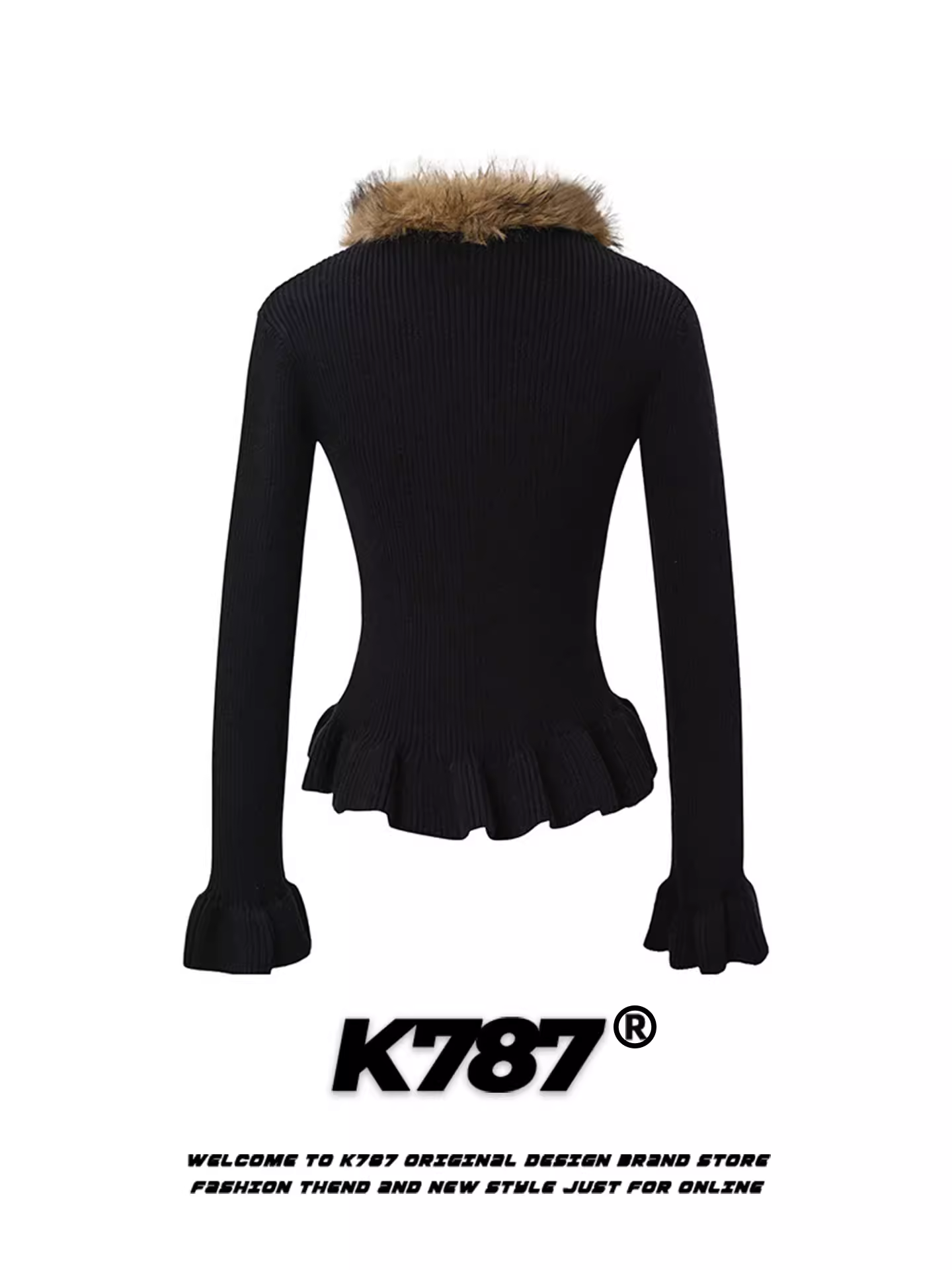 Áo len nữ cổ V phối lông cổ lông dài ngang vai kiểu Mỹ K787, ôm dáng, thắt eo, áo len ngắn mùa thu đông