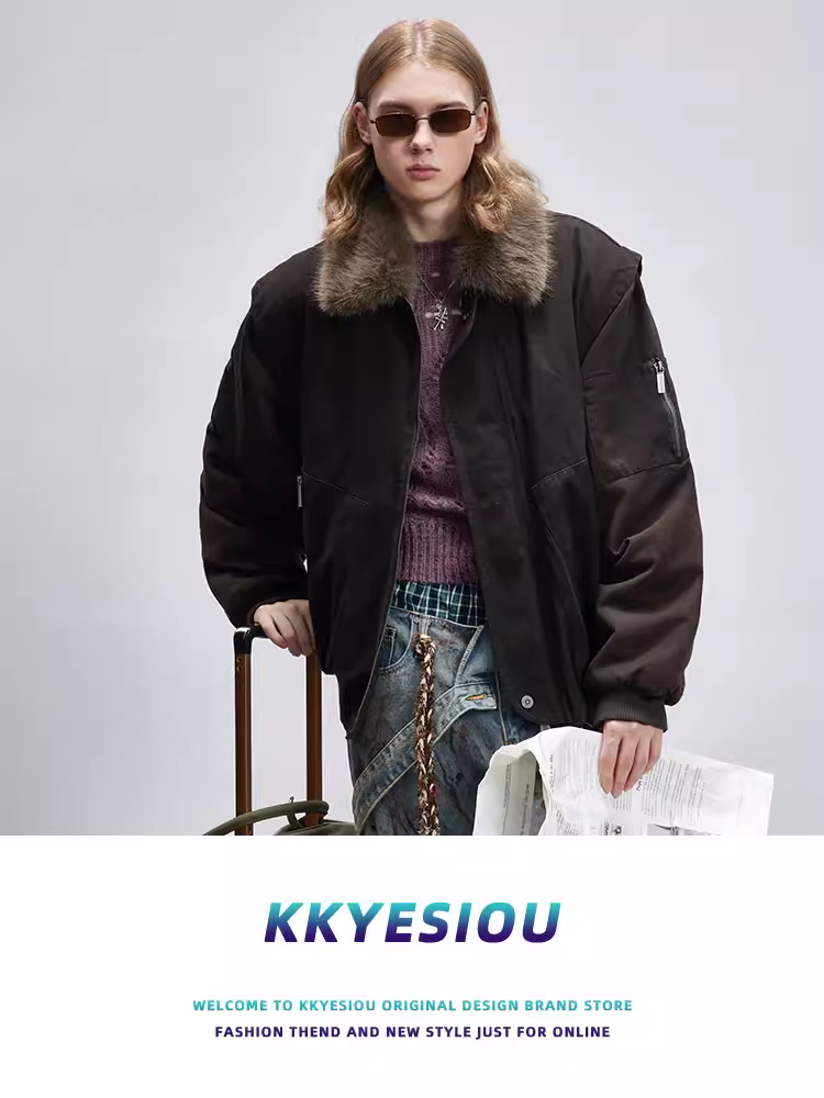 Áo khoác phao có mũ lông rời KKyesiou mùa đông 2024, có đệm vai, dành cho nam và nữ, 90% lông vũ trắng, kiểu áo khoác công nhân, giữ ấm
