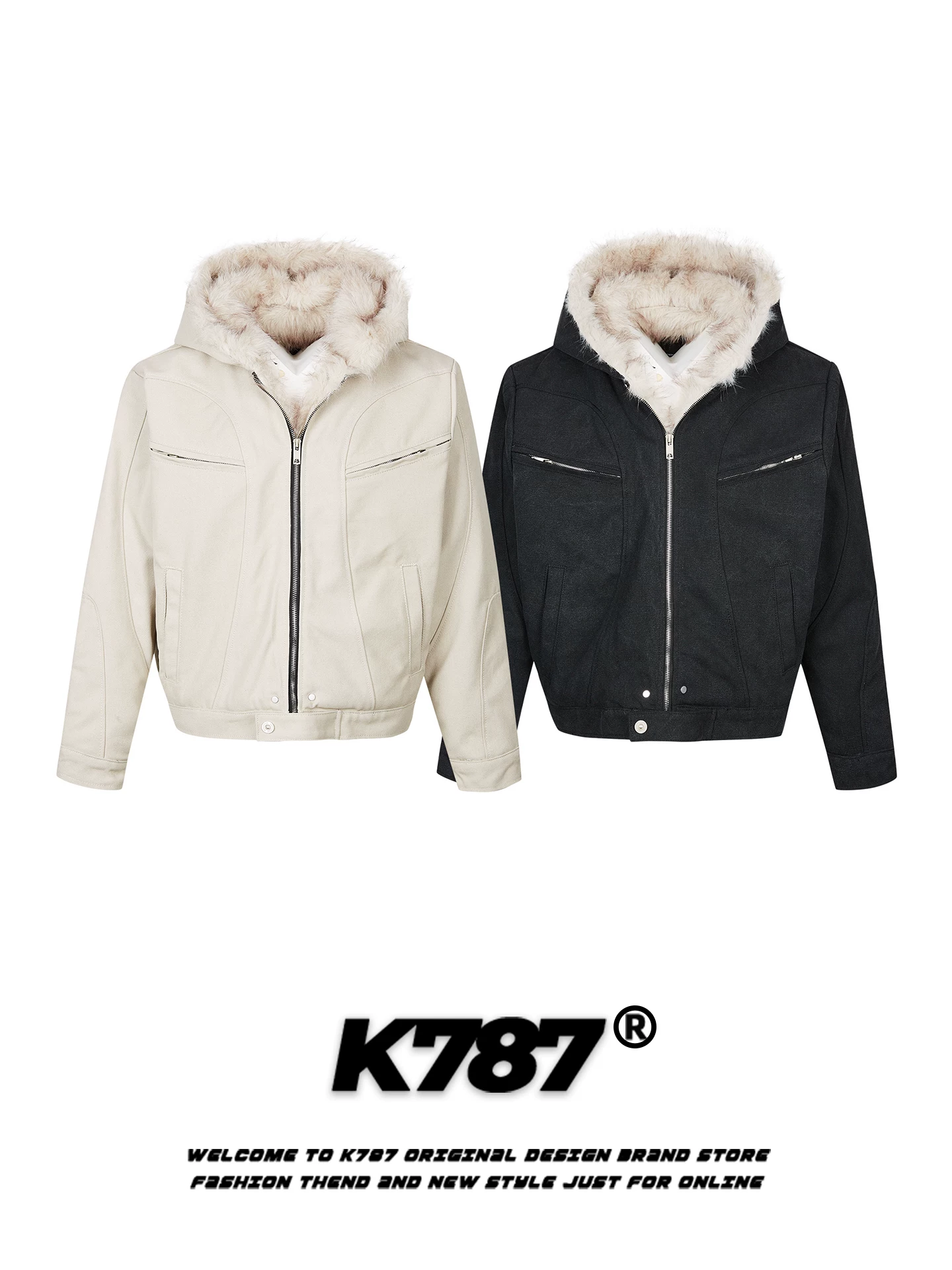 Áo khoác cotton có mũ trùm đầu phong cách retro Mỹ K787 dành cho nam và nữ, áo khoác cotton ngắn dày dặn mùa đông kiểu dáng thời trang dành cho cặp đôi