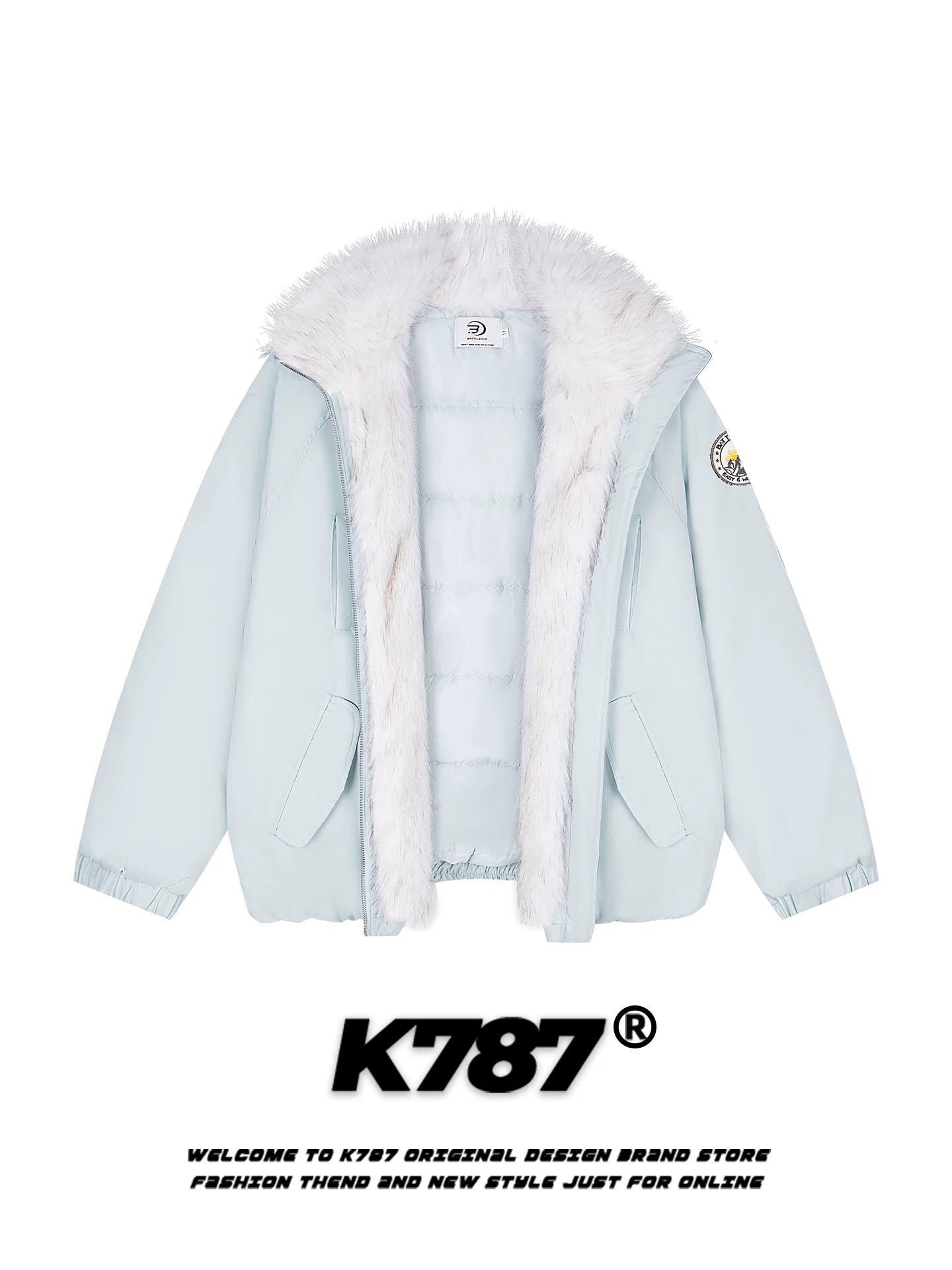 Áo khoác cotton có mũ trùm đầu, cổ lông, phong cách retro Mỹ K787 dành cho nam và nữ, dáng rộng, ấm áp và dày dặn cho mùa đông.