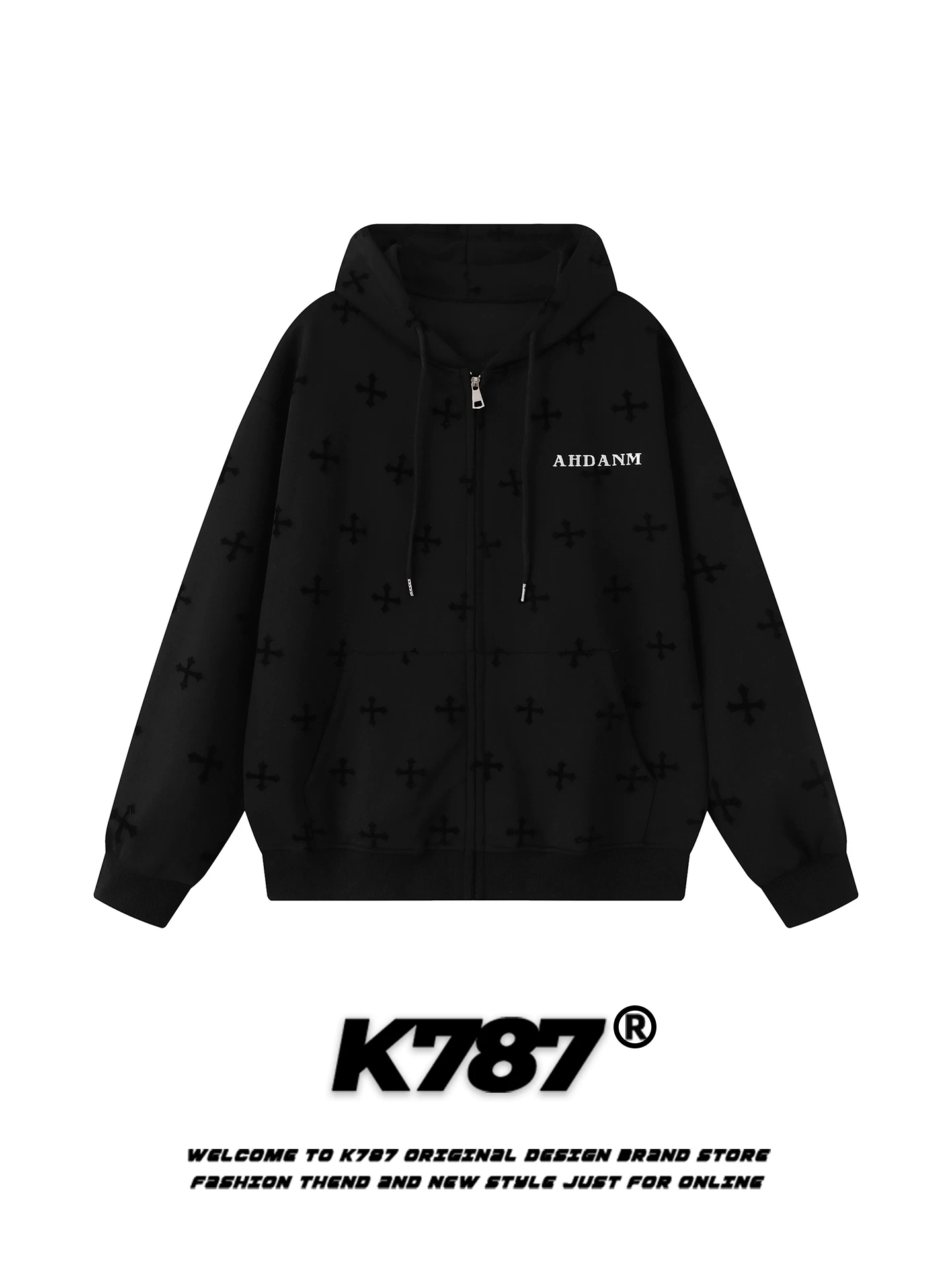 Áo hoodie in họa tiết toàn thân phong cách retro Mỹ K787 dành cho nam và nữ, kiểu dáng rộng rãi, phong cách gothic, thời trang, áo khoác cặp đôi thương hiệu.