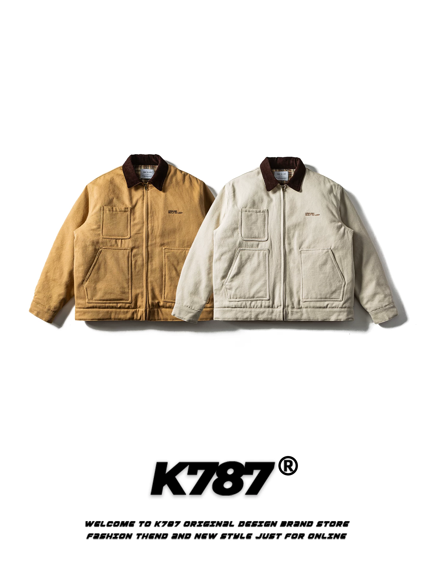 Áo khoác cotton unisex kiểu dáng cổ điển Mỹ K787, phối họa tiết thêu chữ, kẻ caro, phối vải, có cổ, ấm áp, kiểu dáng thời trang, thương hiệu nổi tiếng.