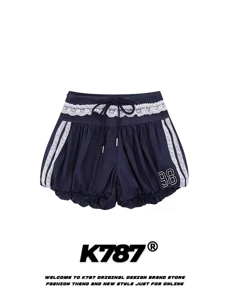 Quần short kẻ sọc phong cách đường phố retro Mỹ K787 dành cho nữ, kiểu Y2K, thể thao, xếp ly, ba phần tư, đa năng, thời thượng