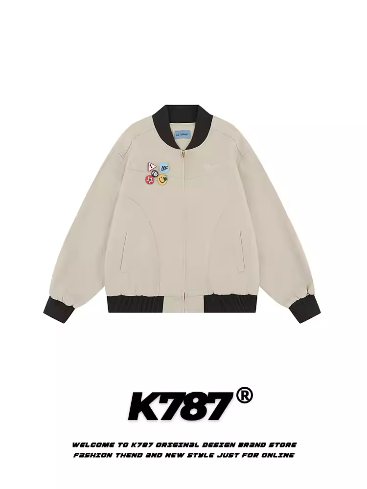 Áo khoác huy hiệu K787 kiểu Mỹ cổ điển cleanfit dành cho nam và nữ, thiết kế theo phong cách nông trại, áo khoác đa năng dành cho cặp đôi