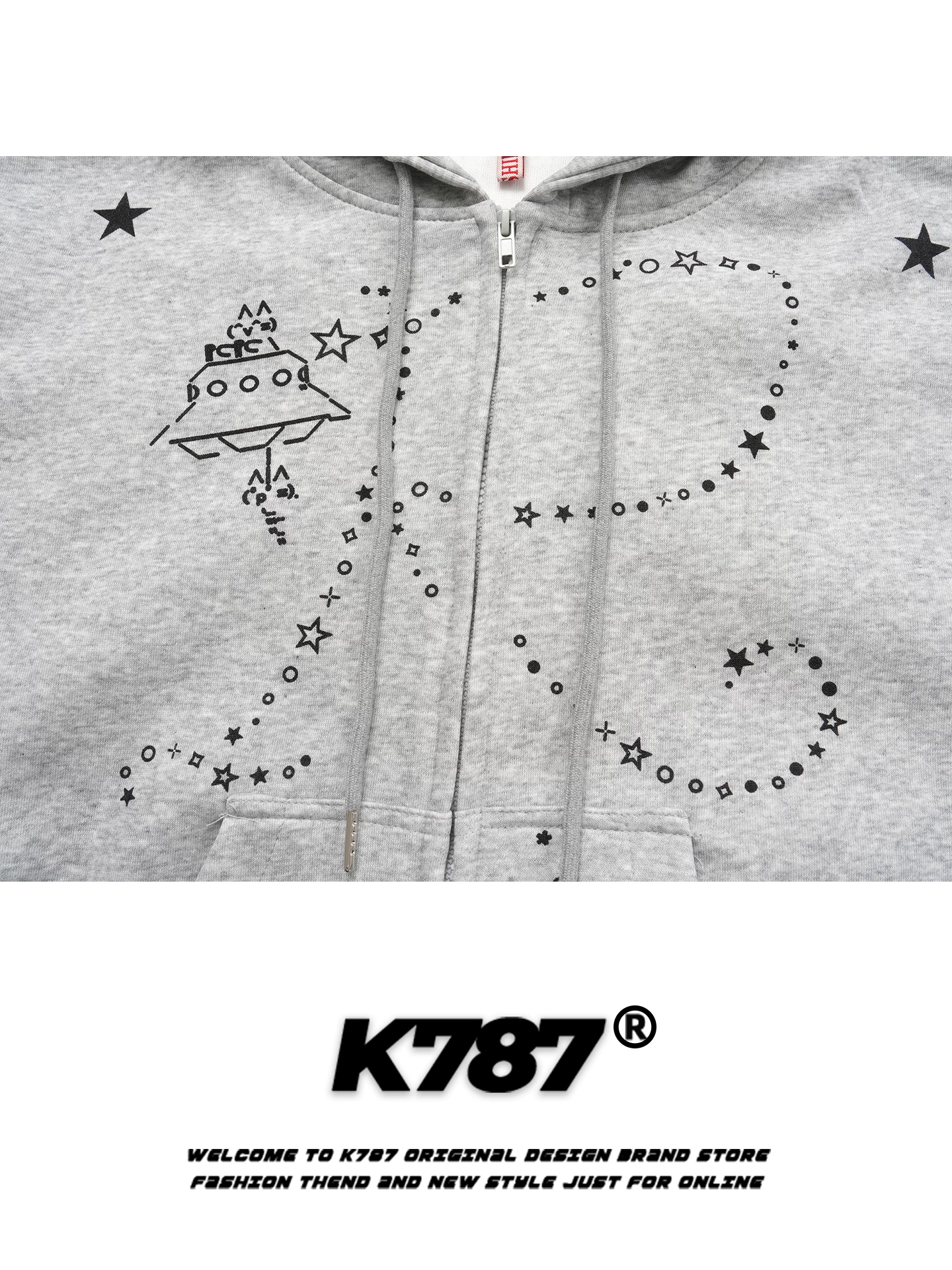 Áo khoác cardigan có mũ trùm đầu hình tai thỏ kiểu Mỹ cổ điển K787 dành cho nữ, áo khoác ngắn có khóa kéo phong cách giản dị ngọt ngào và cá tính