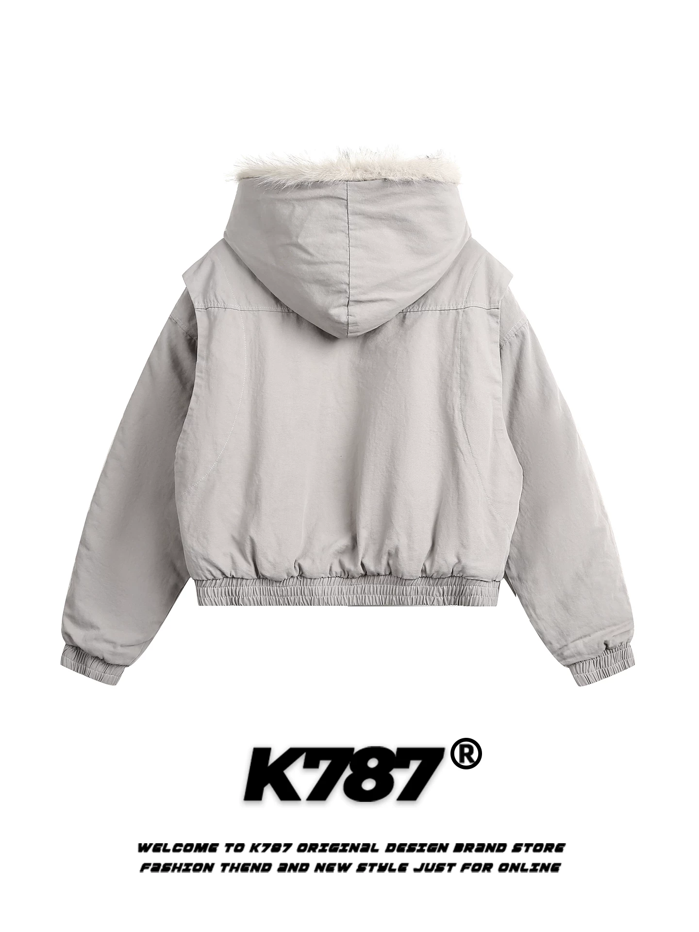 Áo khoác cotton ngắn có mũ trùm đầu dày dặn phong cách retro Mỹ K787 có cổ lông dành cho nam và nữ, áo khoác ngắn kiểu dáng gọn gàng