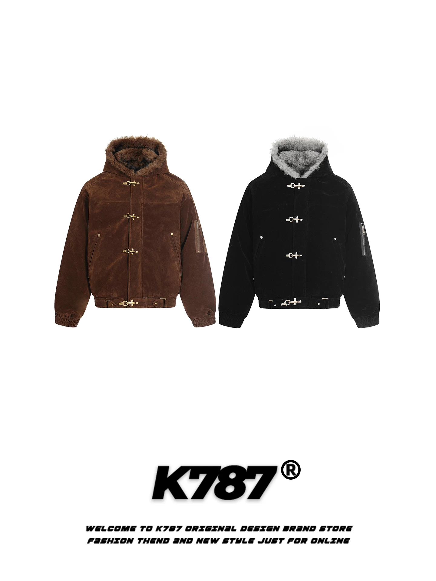 Áo khoác cotton có mũ trùm đầu kiểu dáng cổ điển Mỹ K787 dành cho nam và nữ, áo khoác cotton dày dặn và ấm áp mùa đông dành cho cặp đôi.