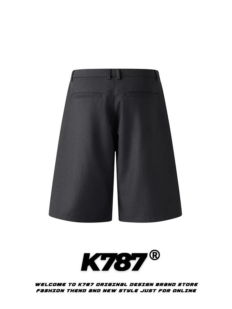K787 Quần short giản dị theo xu hướng dân tộc kiểu Mỹ có đính nút theo phong cách retro dành cho nam, quần cắt ngắn phong cách đường phố, quần âu ống đứng lưng cao