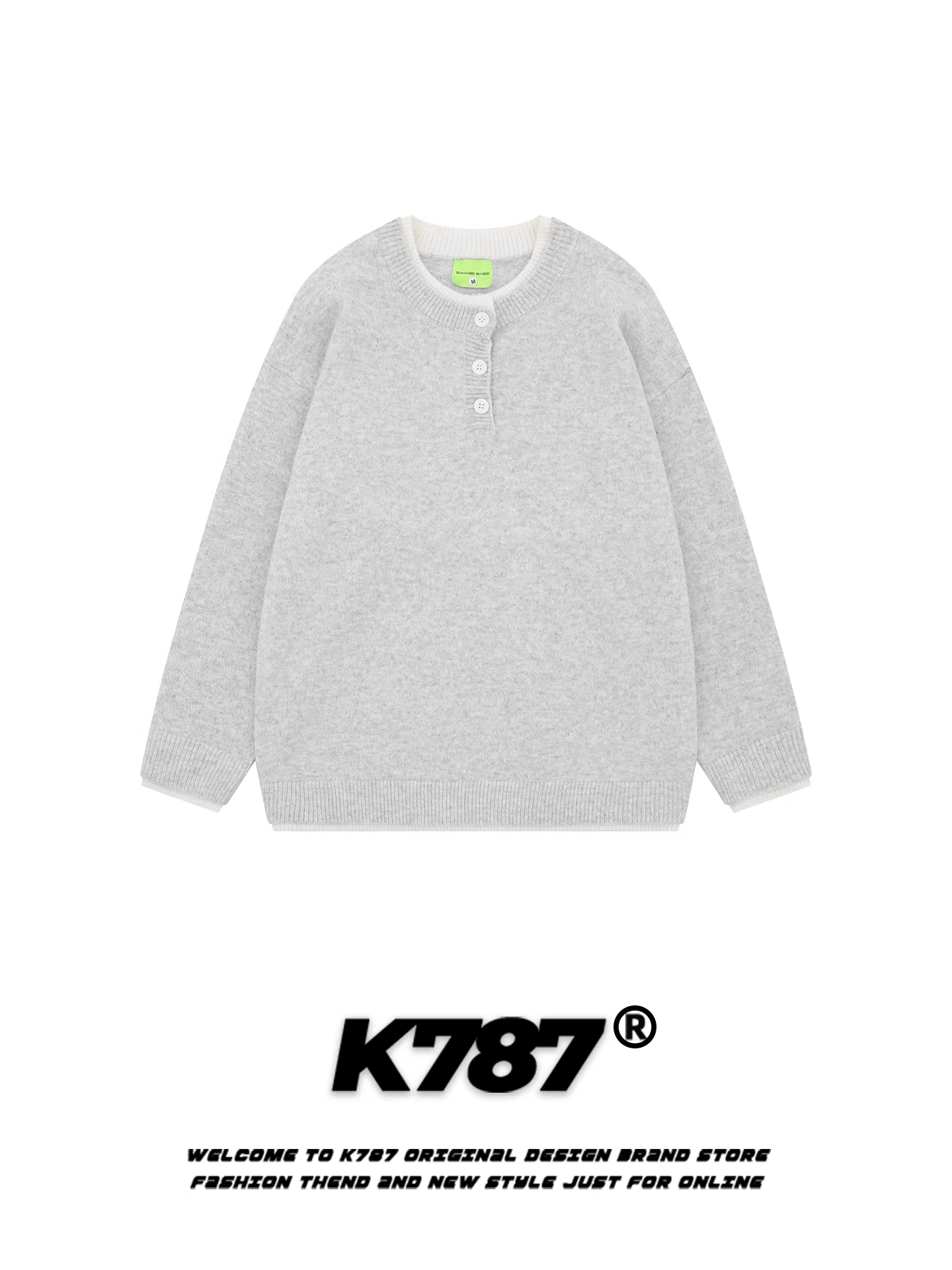 Áo len cổ tròn phối màu giả hai mảnh kiểu Mỹ K787 dành cho nam và nữ, áo len cặp đôi dáng rộng ấm áp thời trang thương hiệu nổi tiếng