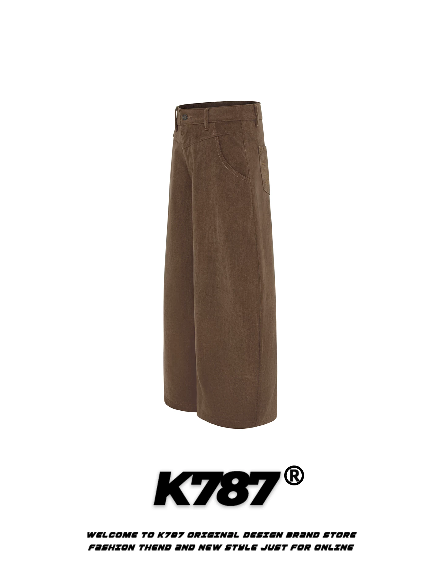 Quần âu kiểu Mỹ cổ điển K787 chất liệu corduroy, dành cho nam và nữ, dáng rộng, thời trang, cạp cao, tôn dáng, ống rộng kiểu scimitar