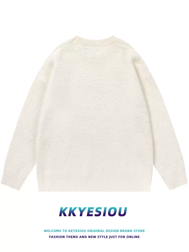 Áo len dệt kim kiểu Nhật Bản KKyesiou, họa tiết chó dễ thương, phong cách đại học, unisex, dáng rộng, áo đôi vui nhộn