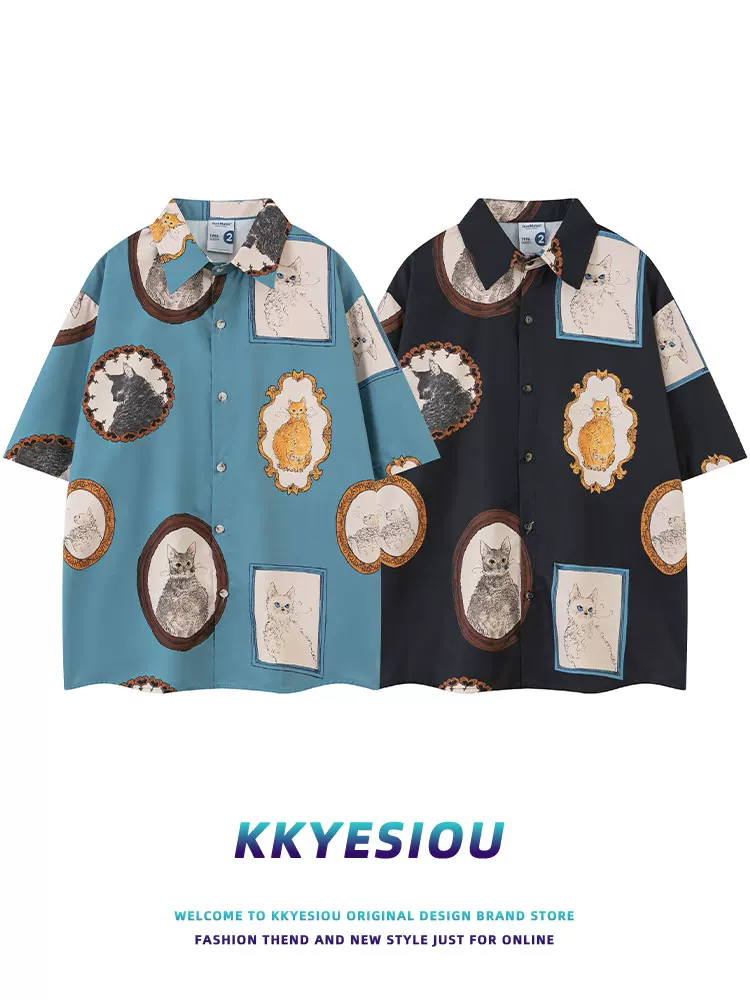 Áo sơ mi ngắn tay kiểu dáng retro thời thượng của thương hiệu KKyesiou, unisex, dáng rộng, thích hợp mặc đi biển, dạo phố, dành cho cặp đôi