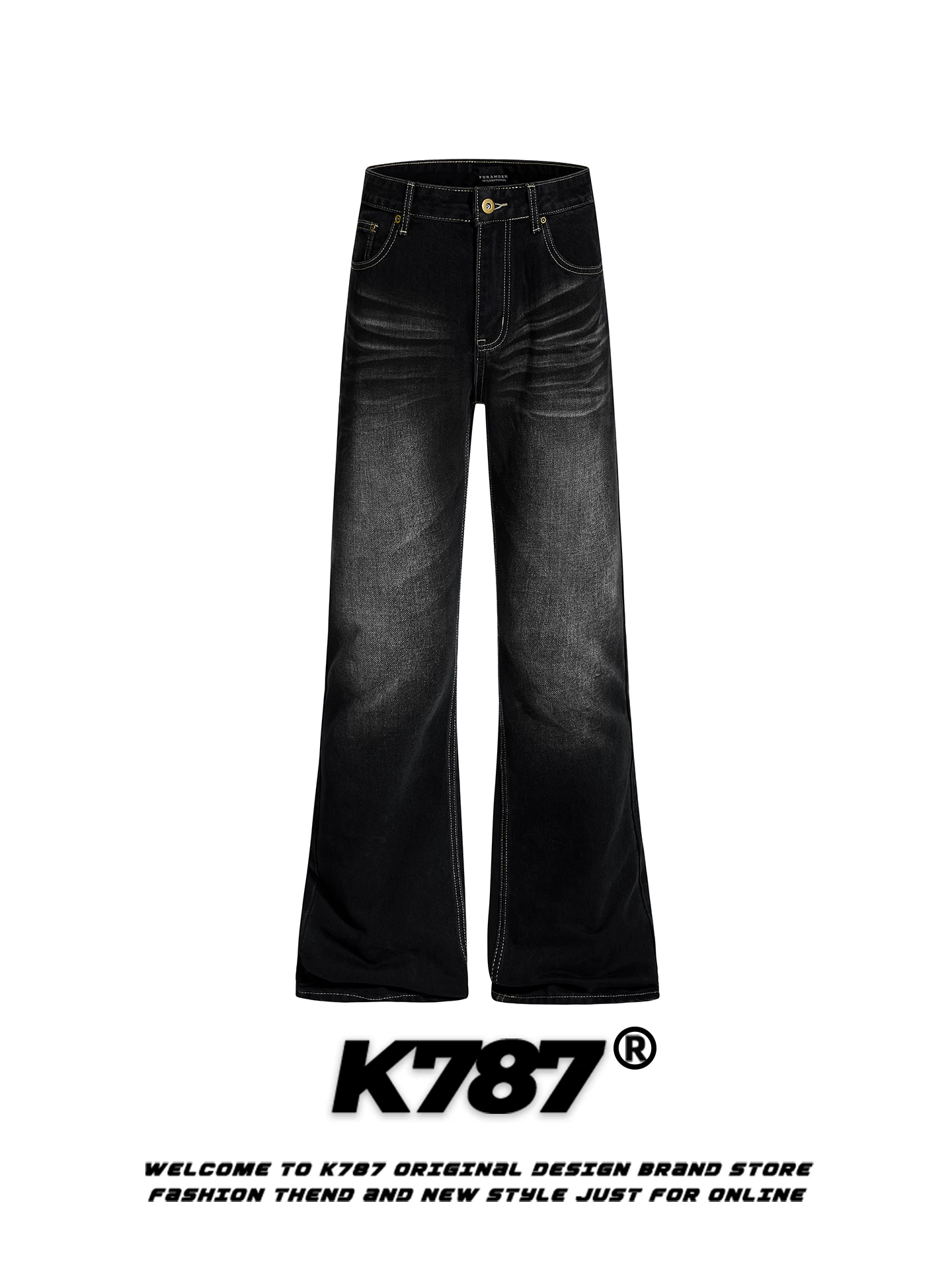 Quần jeans K787 kiểu Mỹ cổ điển, xước mài, dáng loe, dành cho nam và nữ, quần ống rộng xu hướng thời trang, cạp cao, tôn dáng.